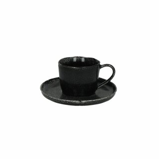 Pomax - PORCELINO EXPERIENCE - Tasse mit Untersetzer (Keramik, schwarz, D=16,H=9cm)