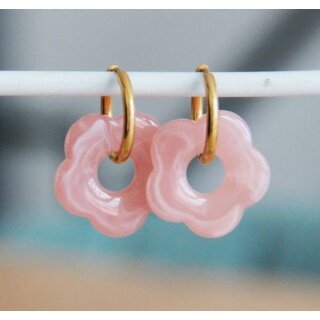 Edelstahl - Ohrring mit Harzblume &ndash; rosa/gold