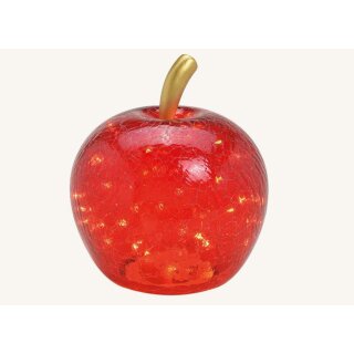 Apfel aus Glas mit Licht 10er LED rot 11x12x11cm