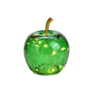 Apfel mit 10er LED mit Timer aus Glas Dunkelgrün (B/H/T) 11x12x11cm