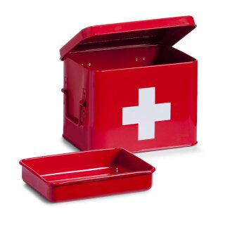 Medizinbox Metall rot - 21,5 x 16 x 16 cm