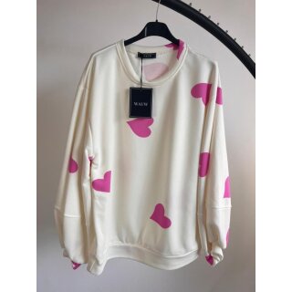 Sweatshirt mit Ballon&auml;rmeln - Herzen - Wei&szlig;/Pink - (OneSize 34/36 - 42/44)