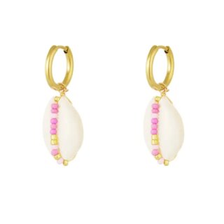 Sommerliche Ohrringe mit Perle in Gold Optik Mit Rosa und Gold Edelstahl
