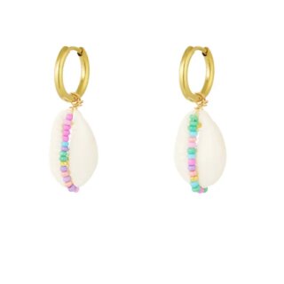 Sommerliche Ohrringe mit Perle in Gold Optik Mit Bunt und Gold Edelstahl