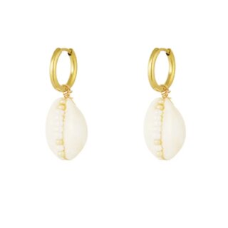 Sommerliche Ohrringe mit Perle in Gold Optik Mit Weiss und Gold Edelstahl