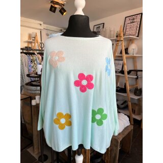 T-Shirt Blumen- Hochwertiger Dünner Pullover - mintgrün ( A bis A 80 cm )