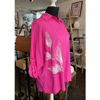 Bluse - Pink - mit schönem Blätter Aufdruck - onesize 42/44 bis 56/58