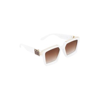 Brille - Tolle Sommer Brille - passt perfekt zu jedem Style - Eisen Gestell Glas XXL Weiss GOLD Glas Braun