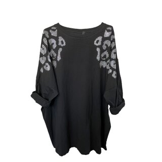 Langes Longsleeve Shirt mit Strassmuster - Schwarz