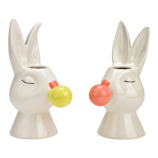 Vase Hase mit Kaugummiblase aus Keramik Hase mit gelber Kaugummiblase