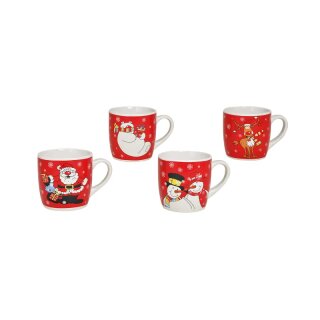 Becher rot mit Weihnachtsmotiven aus Keramik 11x8x8 cm