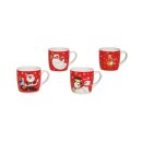 Becher rot mit Weihnachtsmotiven aus Keramik 11x8x8 cm