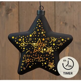 Glasstern Sterne 10er LED 19 cm - Schwarz/Gold