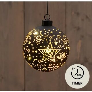 Glaskugel Sterne LED - Schwarz/Gold
