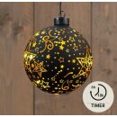 Glaskugel Sterne LED - Schwarz/Gold