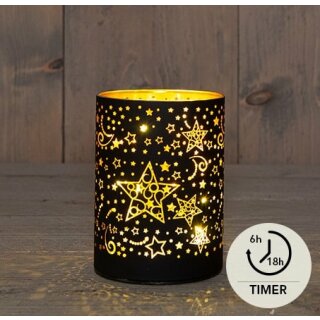 Glaszylinder Sterne - Schwarz/Gold