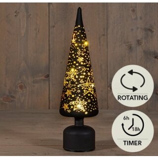 Glasbaum Sterne 15LED - Schwarz/Gold