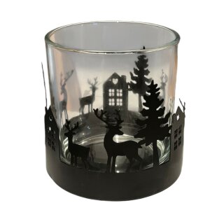 Teekicht mit Rentier D 8 cm H 8 cm Schwarz